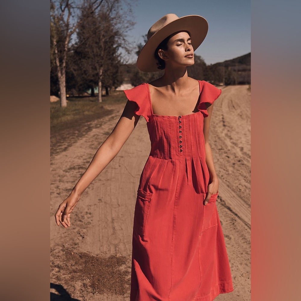 Pilcro Flutter Sleeve Midi Dress